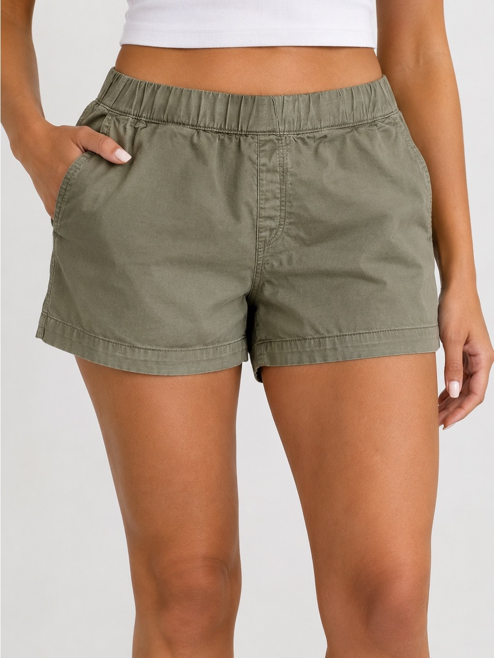Pistola Olive Green Women's Elastic Waist Cotton Shorts